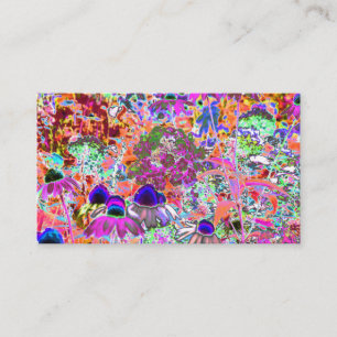 Cartão De Visita Flores Psicodélicas Quentes Rosa e Verde limão