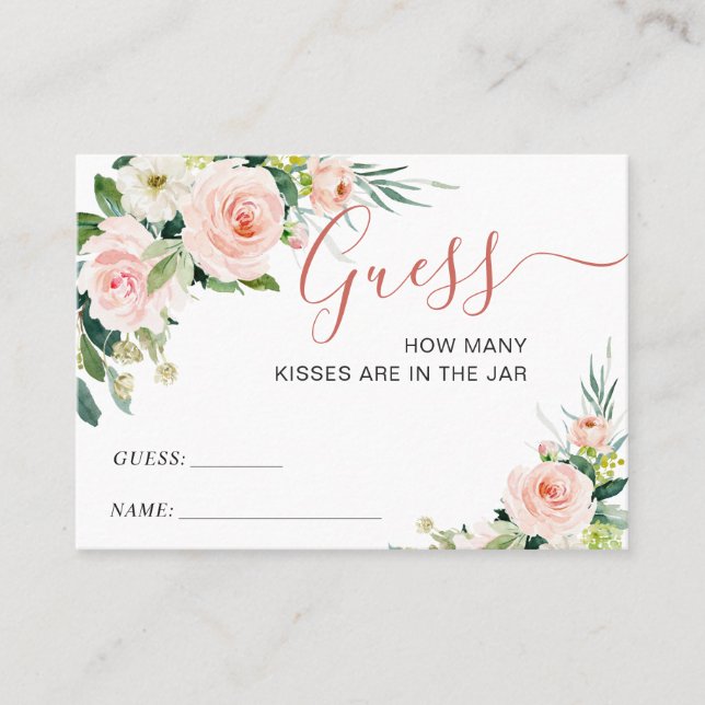 Cartão De Visita Flores Rosa Blush Adivinham Quantos Placas De Jogo (Frente)