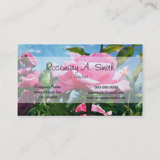 Cartão De Visita Flores rosas rosa-belas e brilhantes no céu azul p (Frente)