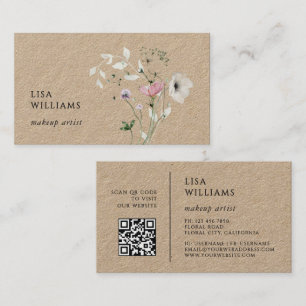 Cartão De Visita Flores Selvagens Aquarela Kraft