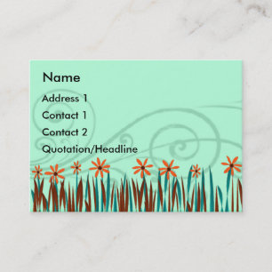 Cartão De Visita Flores Selvagens Laranja com Grama Azul