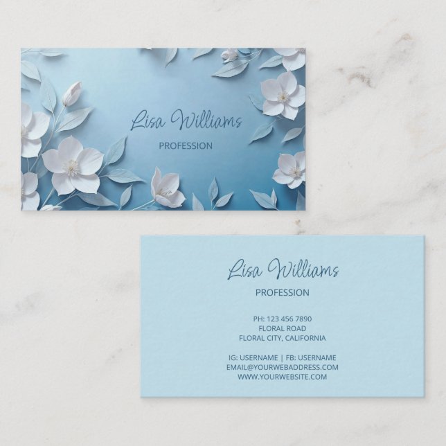 Cartão De Visita Flores simples 3D brancas (Frente/Verso)