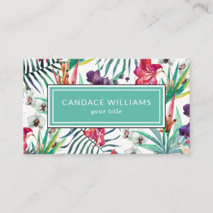 Cartão De Visita Flores Tropicais Exóticas e Padrão Foliar