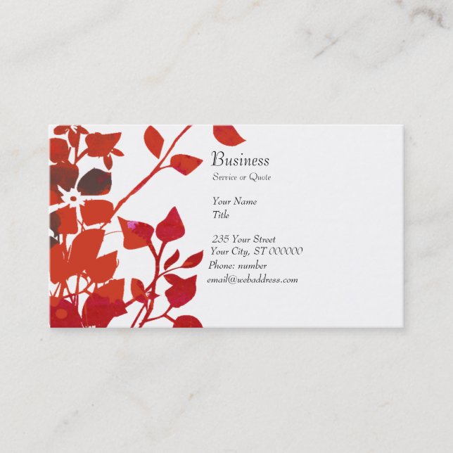 Cartão De Visita Flores vermelhas modernas da aguarela floral no (Frente)