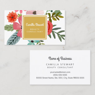 Cartão De Visita Flores Vermelhas Rosa, Consultora de Beleza Floral