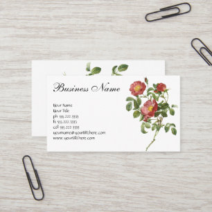 Cartão De Visita Flores Vintage Rosa vermelha Floral do Amor por Re