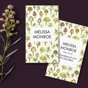 Cartão De Visita Floresta de Aquarela Cogumelos Botânicos Natureza