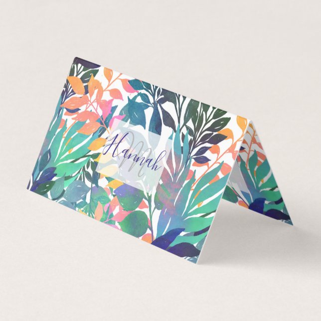 Cartão De Visita Floresta Selvagem Tropical Aquarela Verde (Frente)