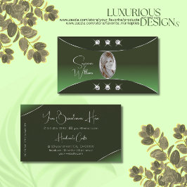 Cartão De Visita Floresta Verde com Ouros de Decor Prateado e Foto
