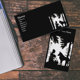 Cartão De Visita Florestas de Lobo de Capuchos Vermelho-Silhueta Pr