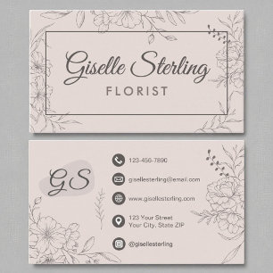Cartão De Visita Florist Floral Blush Cor-de-Floral Rosa