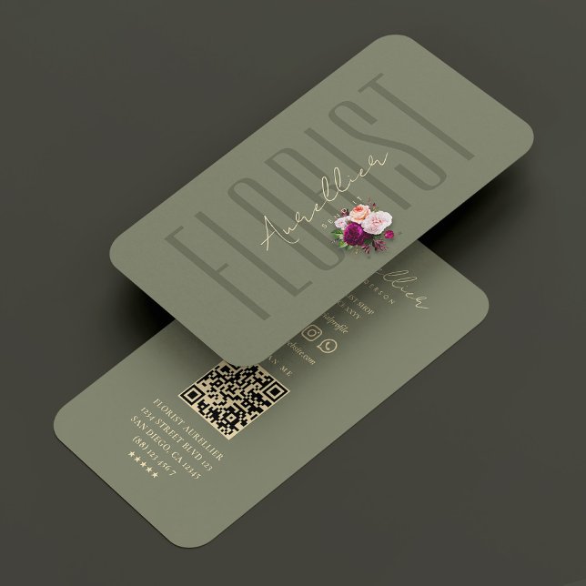 Cartão De Visita Florist Flower Compro Sage Green Modern (Florist Flower Bouquet Shop Sage Green Modern Business Card
)
