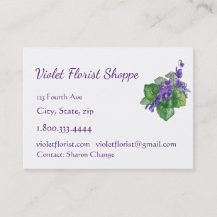 Cartão De Visita Florist Nature Flower Watercolor Plant Violet