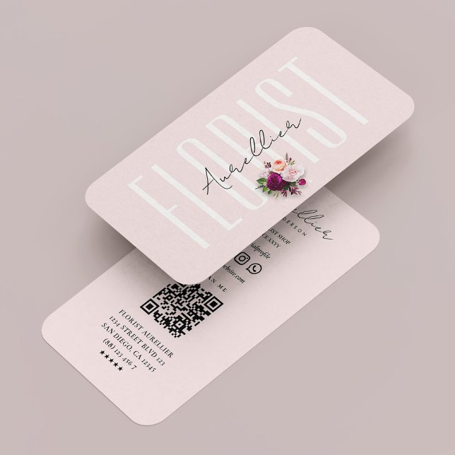 Cartão De Visita Florista Botânico Estético Rosa Moderno (Florist Botanist Aesthetic Pink Modern Business Card
)