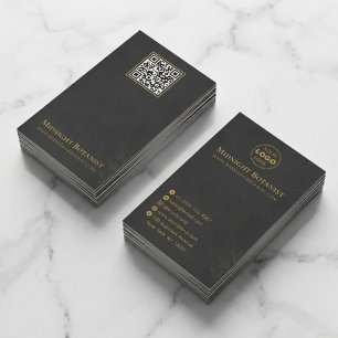 Cartão De Visita Florista Código QR Art Déco Preto Elegante Dourado