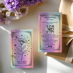 Cartão De Visita Florista do Tarot Celestial Arco-íris Holográfico 
