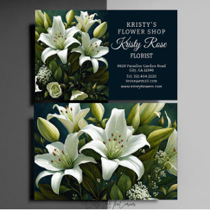 Cartão De Visita Florista Lily Flor Branca Elegante