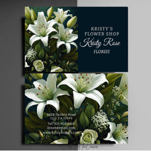 Cartão De Visita Florista Lily Flor Branca Elegante
