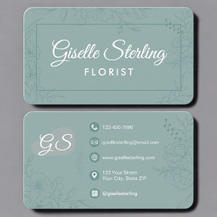 Cartão De Visita Florista Verde Floral Teal