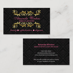 Cartão De Visita Flourish Dourado elegante e damasco