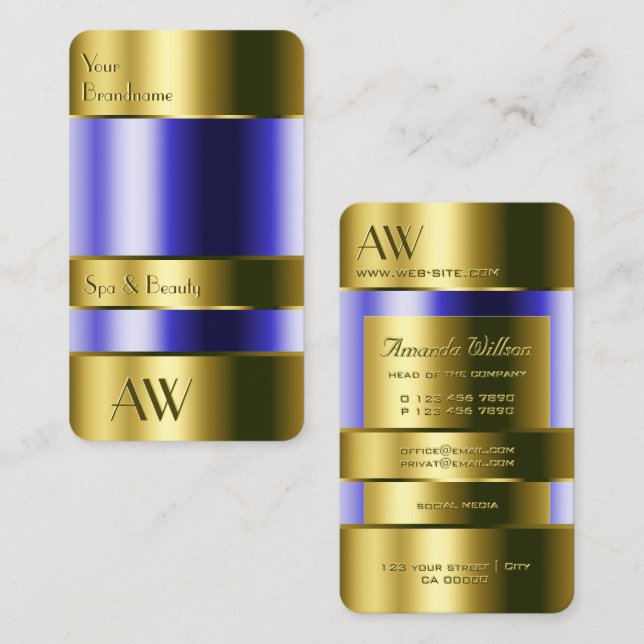 Cartão De Visita Fluidos Azuis Ópticos de Vidro Dourado Elegante Mo (Frente/Verso)