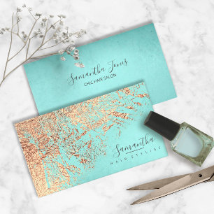 Cartão De Visita Foil Abstrato Dourado Teal ID775