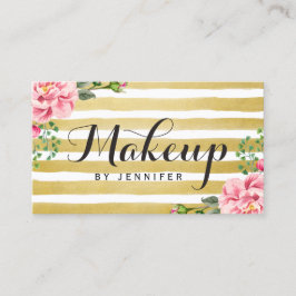 Cartão De Visita Folga Dourada Floral de Script Artista Makeup