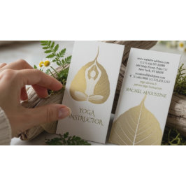 Cartão De Visita Folha de Bodhi em Folha de Ouro Branco e Dourado P