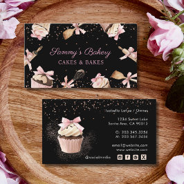 Cartão De Visita Folha de Cozinhar e Cupcake de Utensílios Rosa