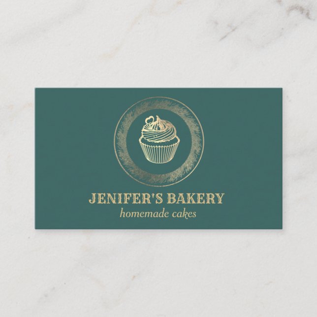 Cartão De Visita Folha de cupcake de folha de ouro tradicional (Frente)