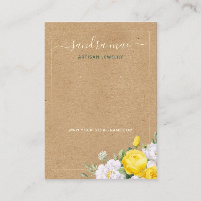 Cartão De Visita Folha de Exibição de Papel de Arte Dourado Floral (Frente)