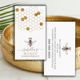 Cartão De Visita Folha De Mel De Coração De Abelhas De Ouro Em Bran