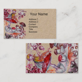 Cartão De Visita FOLHA DE MUSHROOMS Red White Floral Fantasy Kraft