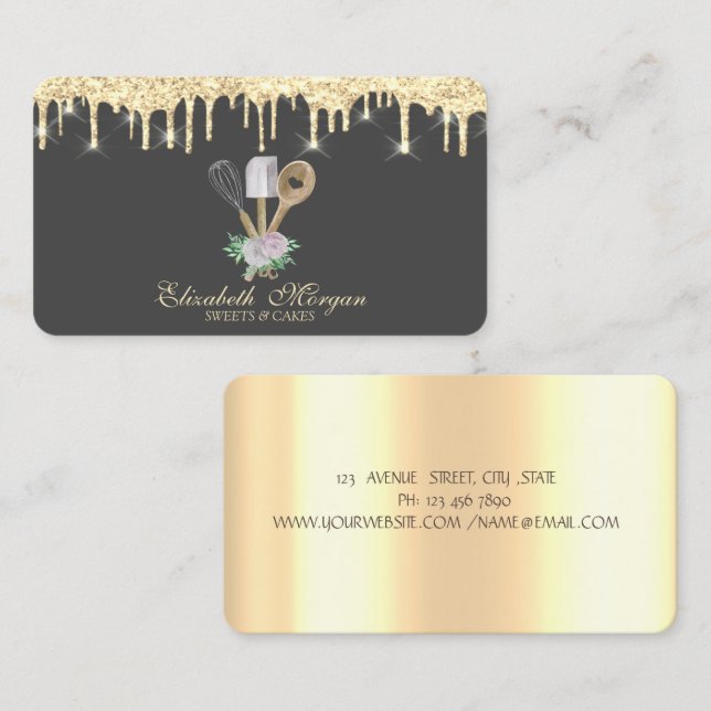 Cartão De Visita Folha de padaria Ferramentas manuais Douradas Flor (Frente/Verso)