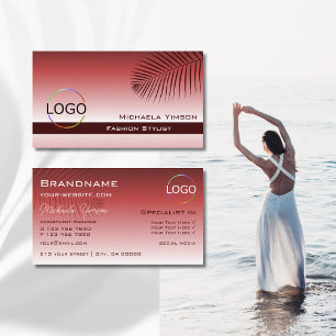 Cartão De Visita Folha de Palma de Gradiente Vinho com Logotipo Pro