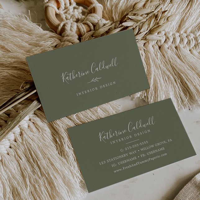 Cartão De Visita Folha mínima | Verde escuro (Criador carregado)