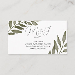 Cartão De Visita  Folha Ramo Verdura Aquarela RSVP Casamento 