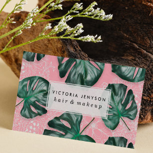 Cartão De Visita Folha verde moderna do monstera em floral branco