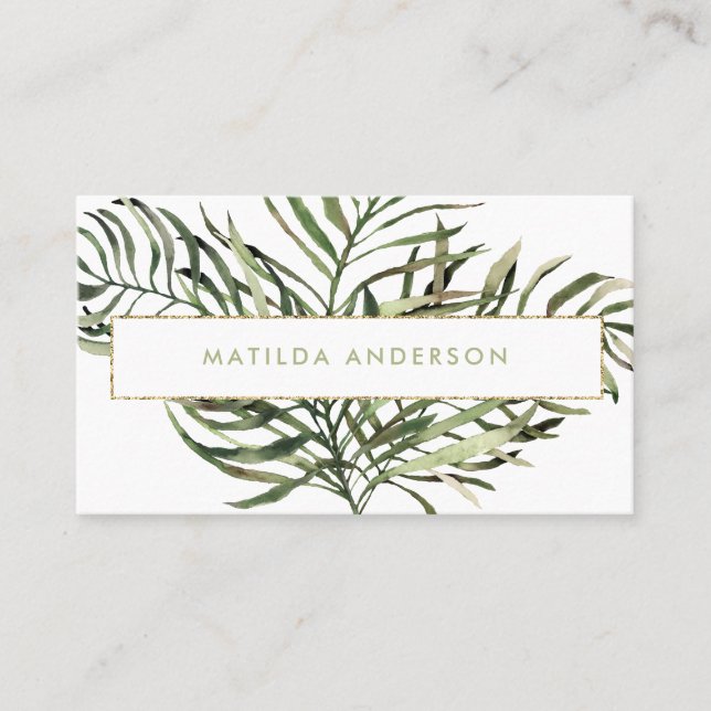Cartão De Visita Folhagem botânica por aquarela e detalhes sobre ou (Frente)