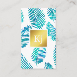 Cartão De Visita Folhagem de Aquarela com Dourado