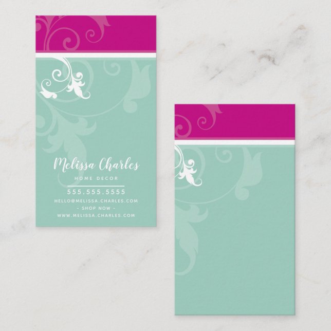 Cartão De Visita Folhagem escura de na moda verde ELEGANTE menta es (Frente/Verso)