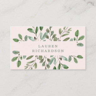 Cartão De Visita Folhagem Minimalista Cor-de-rosa