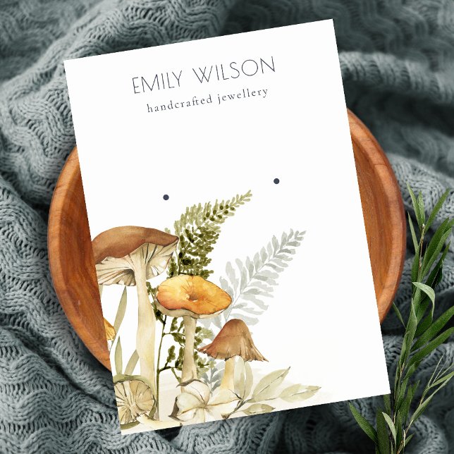 Cartão De Visita Folhagem Rustic Mushroom Fern Stud Earring (Criador carregado)
