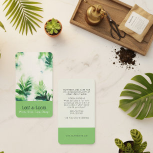 Cartão De Visita Folhas Botânicas Verde Luz Tropical em Aquarela