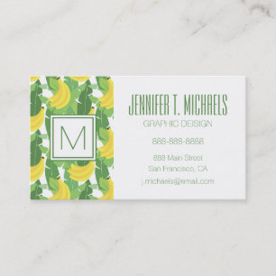 Cartão De Visita Folhas De Banana E Padrão De Fruta  Monograma