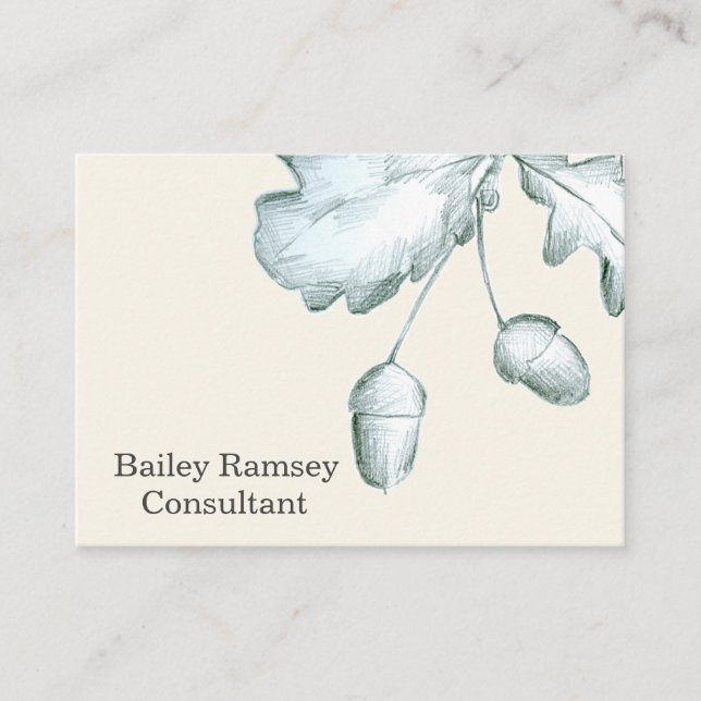Cartão De Visita Folhas De Carvalho Acorns Traço De Lápis Botânico (Frente)