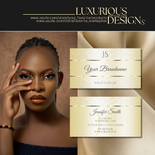 Cartão De Visita Folhas de Creme Dourado de Pastel com Iniciais