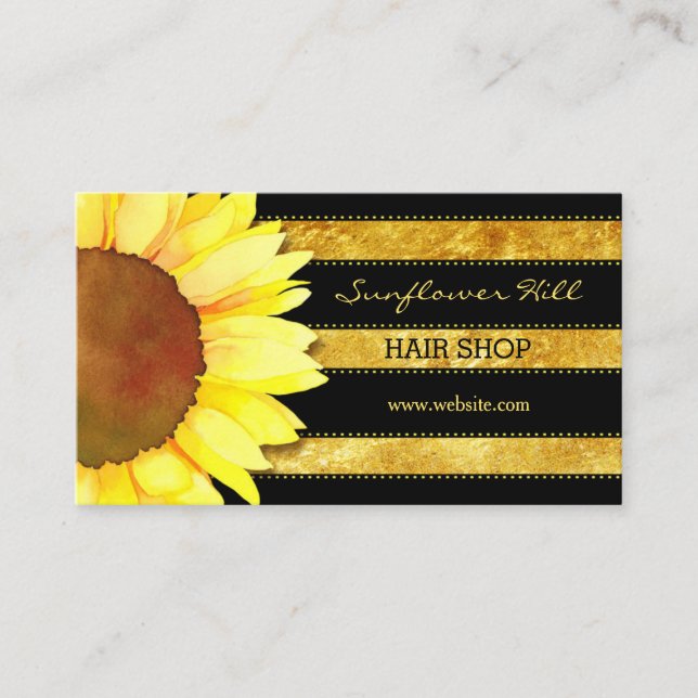 Cartão De Visita Folhas de ouro modernas Stripes de girassol Cartõe (Frente)