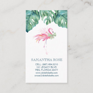 Cartão De Visita Folhas de Palm Flamingo Monstera, Rosa