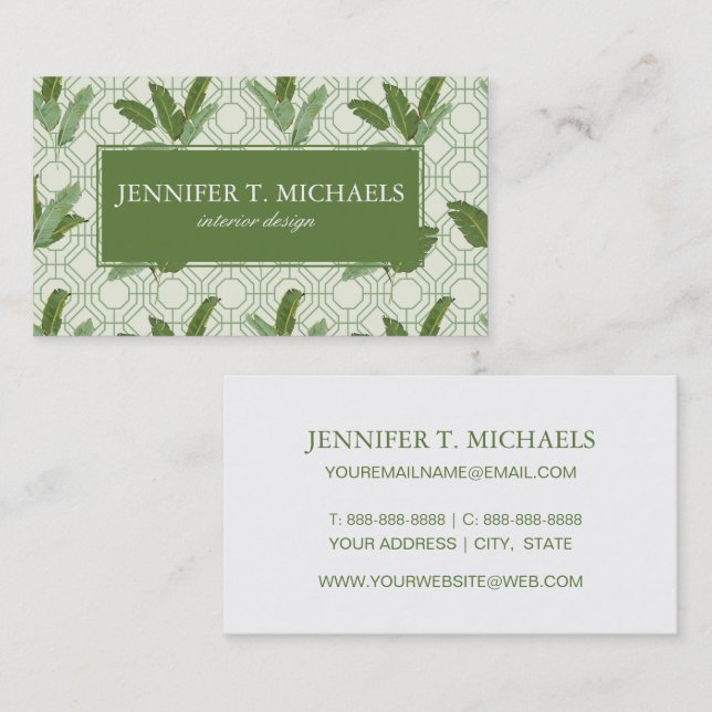 Cartão De Visita Folhas de Palma Tropicais| Adicione Seu Nome (Frente/Verso)